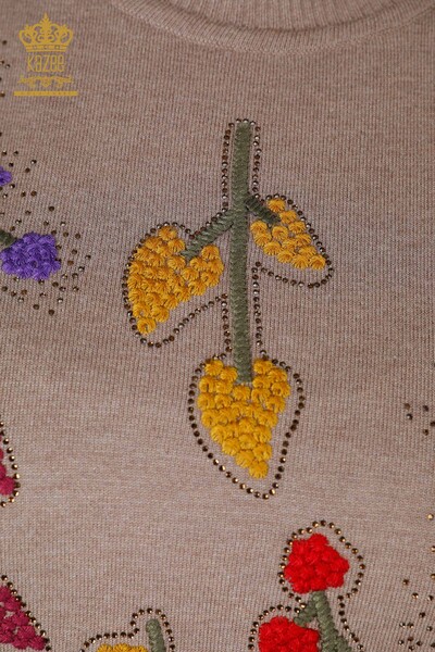 Venta al por mayor de prendas de punto para mujer con estampado de hojas de visón - 16753 | kazee - 3