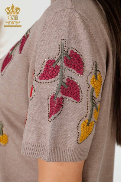 Venta al por mayor de prendas de punto para mujer con estampado de hojas de visón - 16753 | kazee - 7