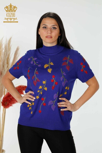 Venta al por mayor de prendas de punto con estampado de hojas Saks para mujer - 16753 | kazee 