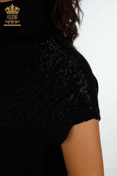 Venta al por mayor de prendas de punto para mujer con bordado de piedra de cristal en el hombro negro - 30097 | kazee - Thumbnail