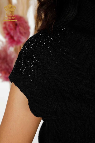 Venta al por mayor de prendas de punto para mujer con bordado de piedra de cristal en el hombro negro - 30097 | kazee - Thumbnail