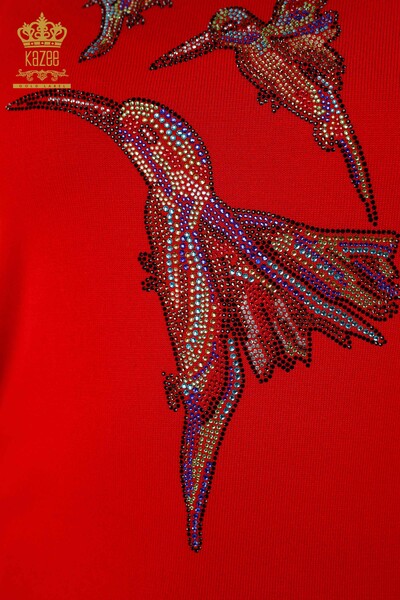 Venta al por mayor Suéter de punto para mujer Patrón de pájaro rojo - 16459 | kazee - Thumbnail