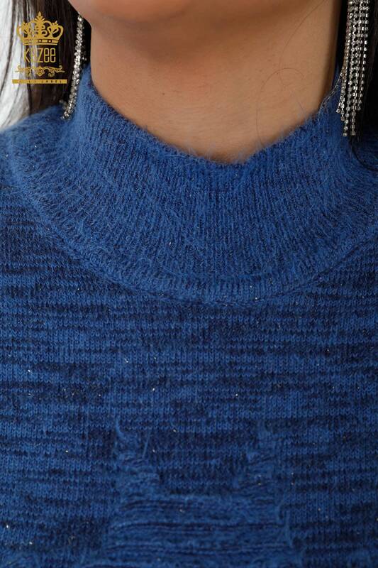 Venta al por mayor Suéter de punto para mujer con cuello levantado de angora azul - 19071 | kazee