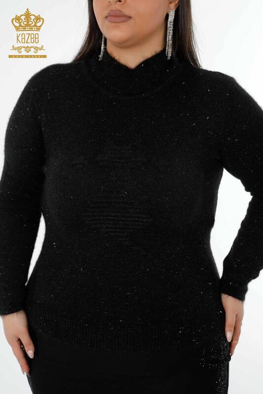 Venta al por mayor Suéter de punto para mujer con cuello alto de angora negro - 19071 | kazee