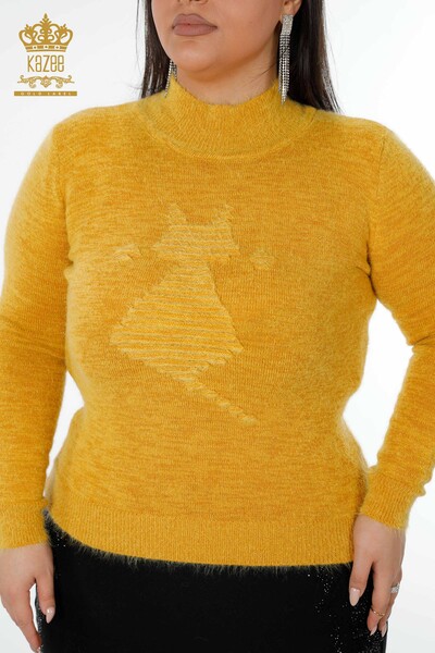 Venta al por mayor Suéter de punto de mujer Angora Standing Collar Saffron - 19071 | kazee - Thumbnail