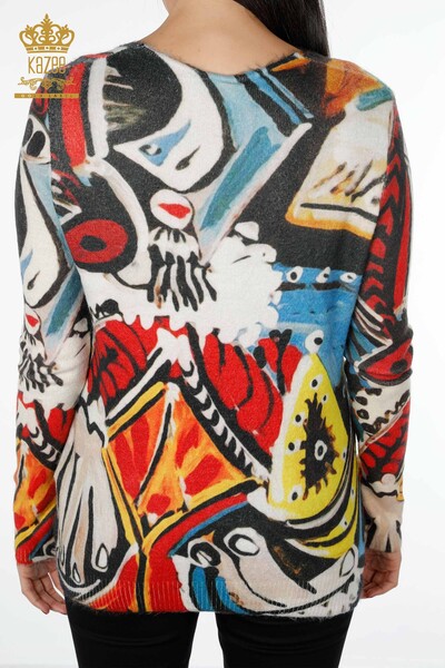 Venta al por mayor Suéter de Punto de Mujer Angora Estampado Digital Patrón Mixto - 18927 | kazee - Thumbnail