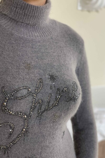 Venta al por mayor Suéter de punto de mujer de cuello alto estampado de angora - 18798 | kazee - Thumbnail
