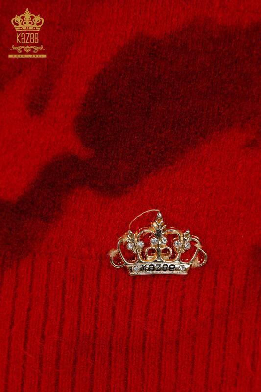 Venta al por mayor Suéter de punto para mujer Patrón de angora rojo - 18990 | kazee