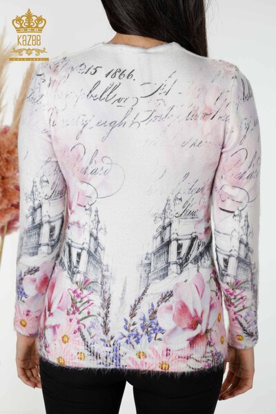 Venta al por mayor Suéter de punto para mujer con estampado de angora rosa - 18973 | kazee - Thumbnail
