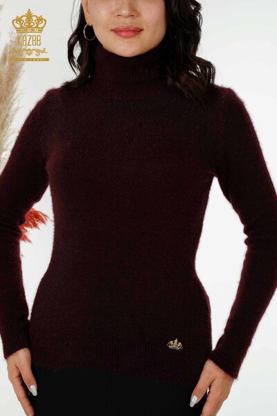 Venta al por mayor Suéter de punto para mujer con logotipo de cuello alto de angora ciruela - 12046 | kazee - Thumbnail