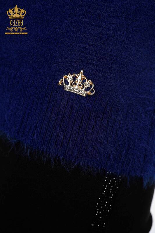 Venta al por mayor Suéter de punto con logotipo de angora para mujer y cuello alto básico - 18915 | kazee