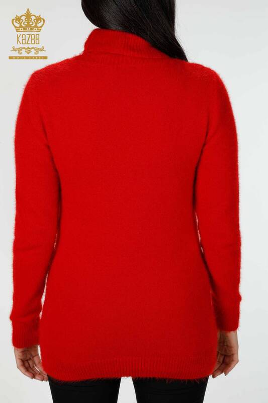 Venta al por mayor Suéter de punto para mujer con bordado de piedra estampado Angora Red - 16993 | kazee