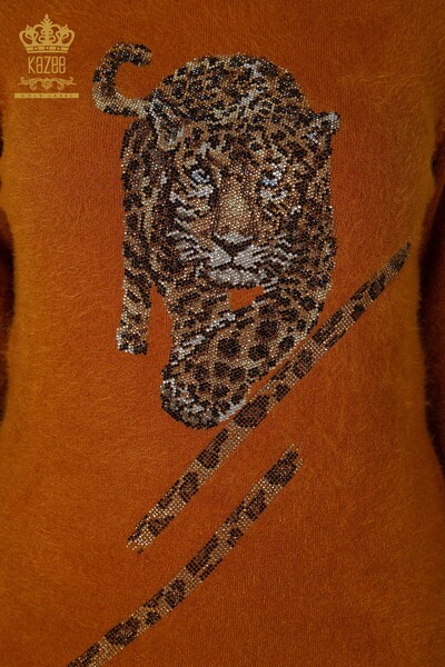 Venta al por mayor Suéter de punto para mujer Patrón de tigre de angora Mostaza - 18957 | kazee - Thumbnail