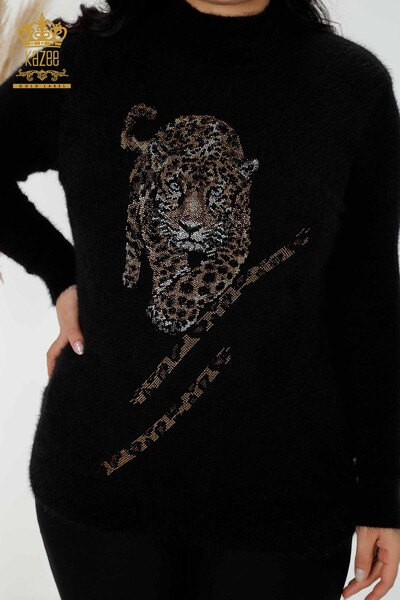 Venta al por mayor Suéter de punto para mujer Patrón de tigre de angora negro - 18957 | kazee - Thumbnail
