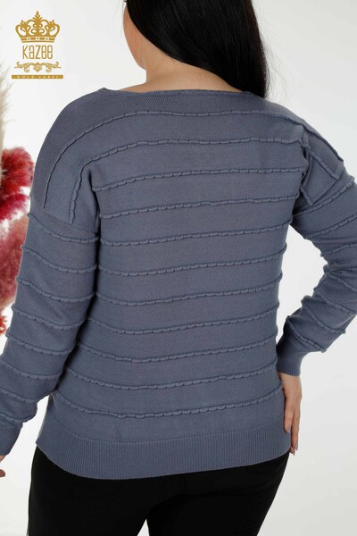 Venta al por mayor Suéter de punto para mujer Self Woven Indigo - 30169 | kazee - 5