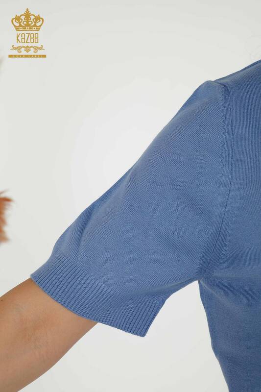 Venta al por mayor Suéter de punto para mujer - Básico - Con Logo - Azul - 30254 | kazee