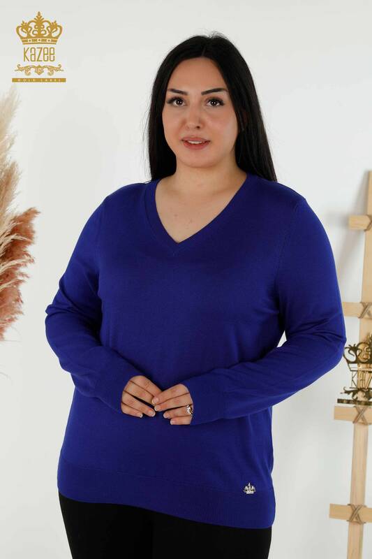 Venta al por mayor de Suéter de Punto para Mujer - Básico - Con Logo - Azul Oscuro - 30181 | kazee