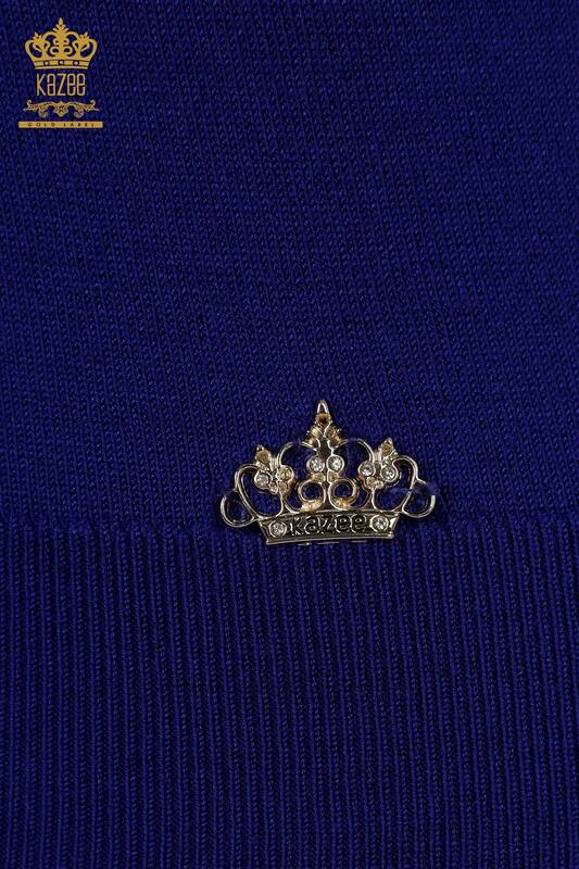 Venta al por mayor de Suéter de Punto para Mujer - Básico - Con Logo - Azul Oscuro - 30181 | kazee