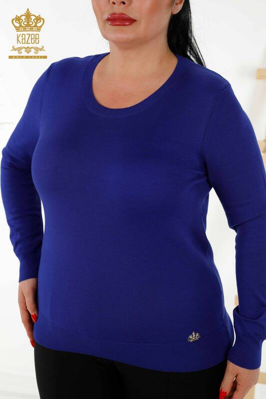 Venta al por mayor de Suéter de Punto para Mujer - Básico - Con Logo - Azul Oscuro - 30213 | kazee