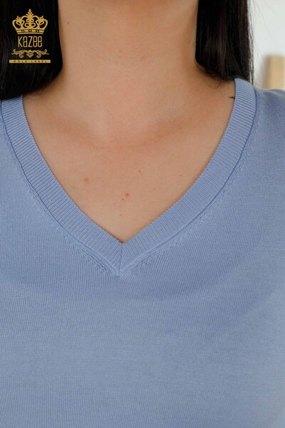 Venta al por mayor de Suéter de Punto para Mujer - Básico - Con Logo - Azul - 30181 | kazee - Thumbnail