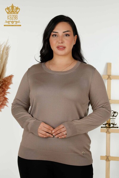 Venta al por mayor de Suéter de Punto para Mujer - Básico - Con Logo - Mink - 30213 | kazee - Thumbnail