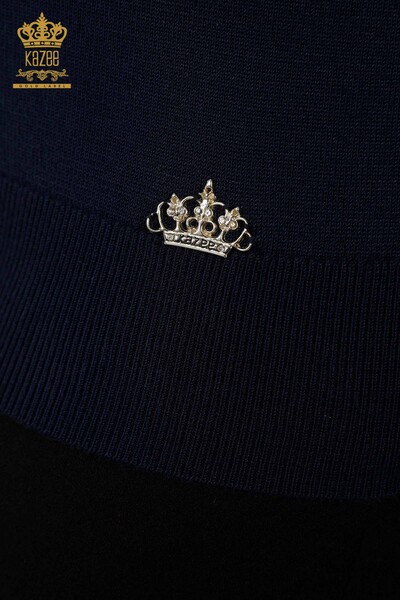 Venta al por mayor Suéter de punto para mujer Basic Logo Navy - 30181 | kazee - 4