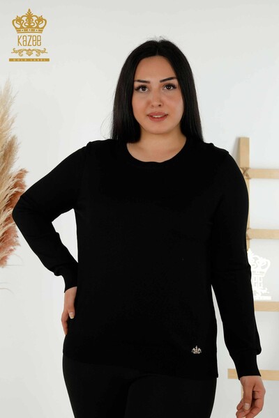 Venta al por mayor Suéter de mujer - Básico - Con Logo - Negro - 30213 | kazee - Thumbnail