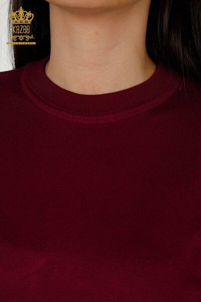 Venta al por mayor Suéter de Punto para Mujer - Básico - Con Logo - Púrpura - 30254 | kazee - Thumbnail