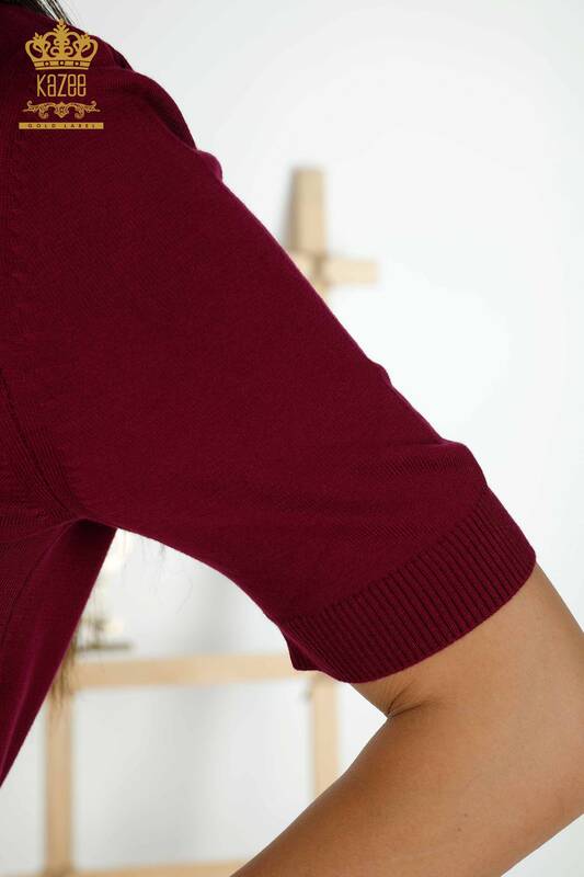 Venta al por mayor Suéter de Punto para Mujer - Básico - Con Logo - Púrpura - 30254 | kazee