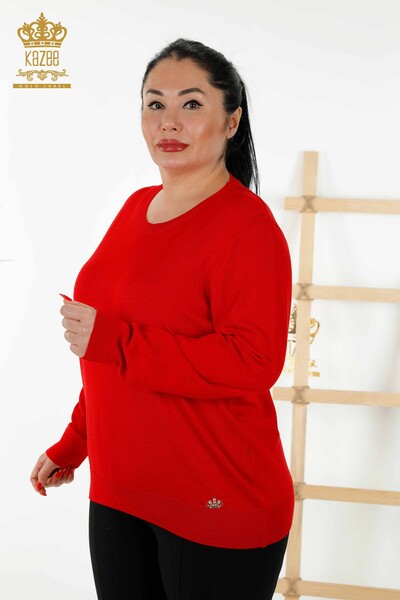 Venta al por mayor de Suéter de Punto para Mujer - Básico - Con Logo - Rojo - 30213 | kazee - Thumbnail