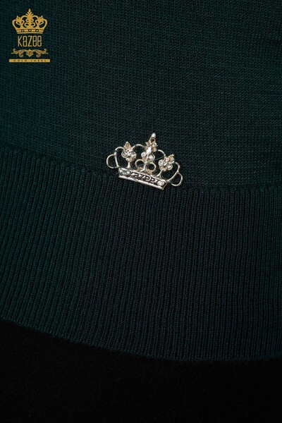 Venta al por mayor Suéter de punto para mujer Logotipo básico verde oscuro - 30181 | kazee - Thumbnail