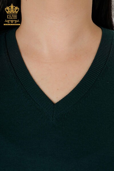 Venta al por mayor Suéter de punto para mujer Logotipo básico verde oscuro - 30181 | kazee - Thumbnail