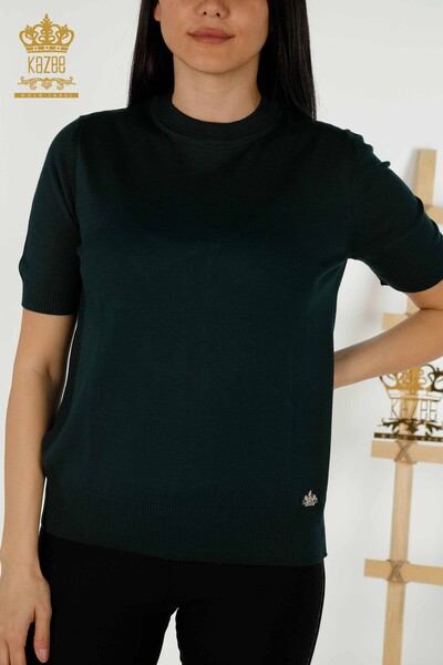 Venta al por mayor de Suéter de Punto para Mujer - Básico - Con Logo - Verde Oscuro - 30254 | kazee - Thumbnail