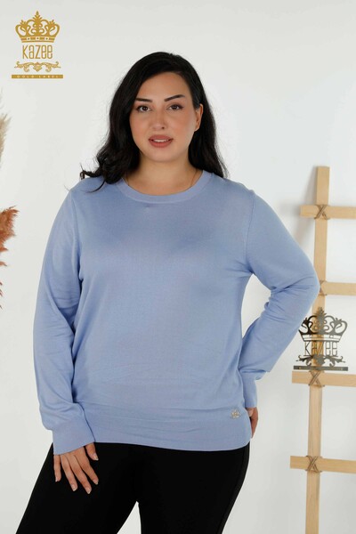 Venta al por mayor de Suéter de Punto para Mujer - Básico - Con Logo - Azul - 30213 | kazee - Thumbnail