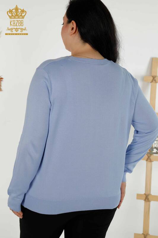 Venta al por mayor de Suéter de Punto para Mujer - Básico - Con Logo - Azul - 30213 | kazee
