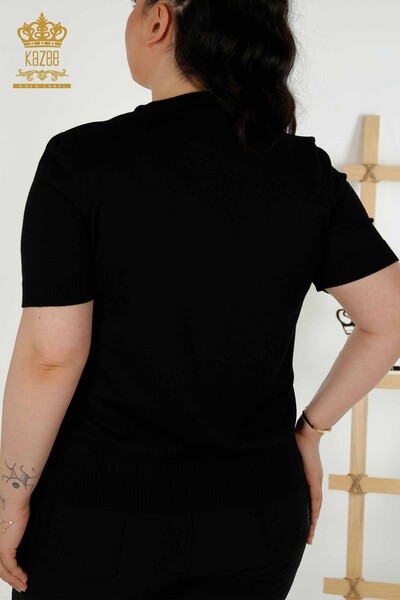 Venta al por mayor Suéter de punto para mujer - Básico - Con Logo - Negro - 30254 | kazee - Thumbnail