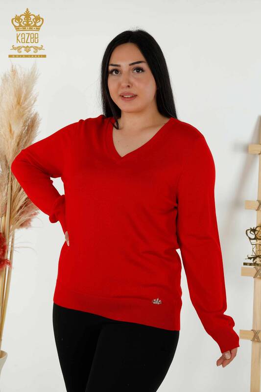 Venta al por mayor de Suéter de Punto para Mujer - Básico - Con Logo - Rojo - 30181 | kazee