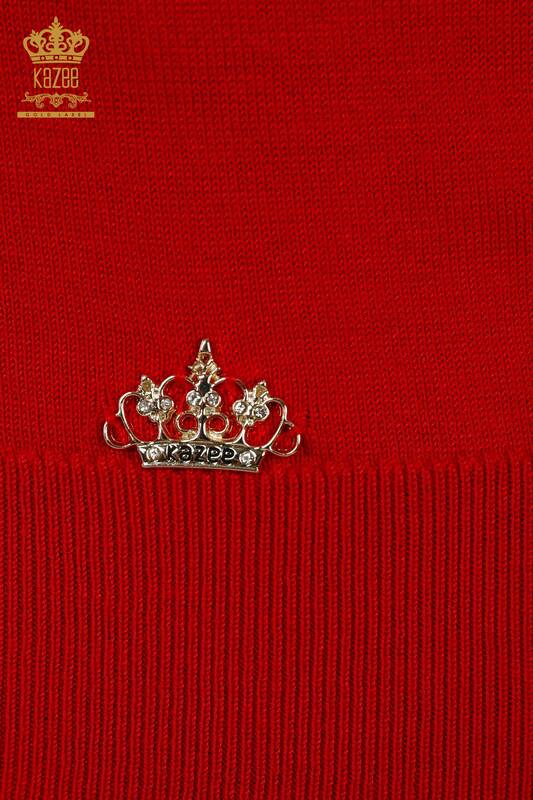 Venta al por mayor de Suéter de Punto para Mujer - Básico - Con Logo - Rojo - 30181 | kazee