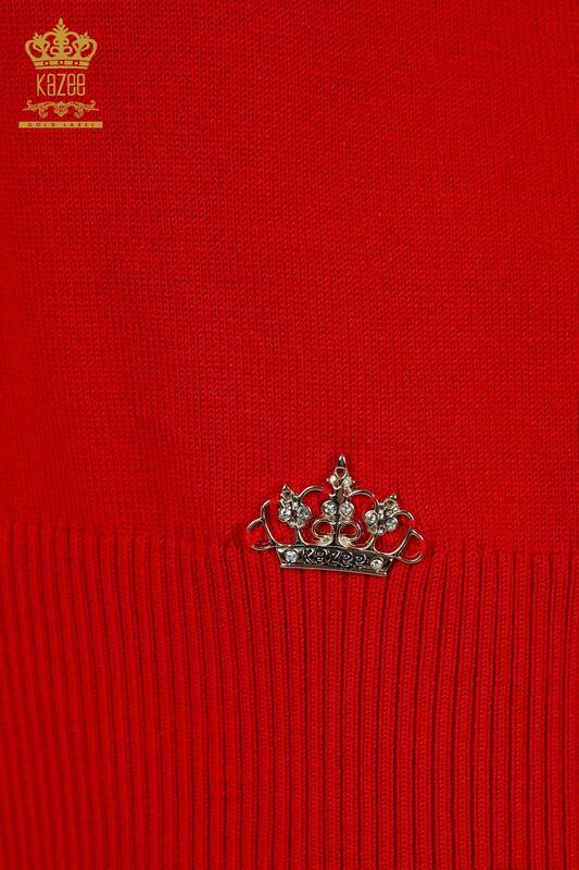 Venta al por mayor Suéter de punto para mujer - Básico - Con Logo - Rojo - 30254 | kazee