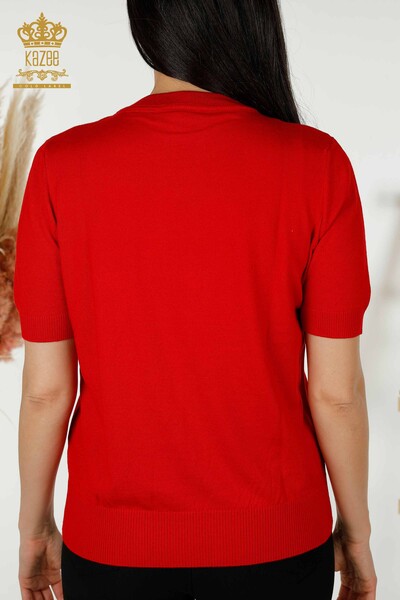 Venta al por mayor Suéter de punto para mujer - Básico - Con Logo - Rojo - 30254 | kazee - Thumbnail
