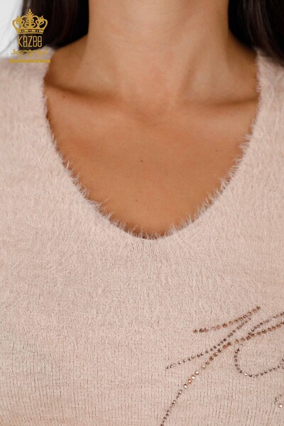 Venta al por mayor Suéter de Punto para Mujer Bordado con Piedras de Transición de Dos Colores - 18496 | kazee - Thumbnail