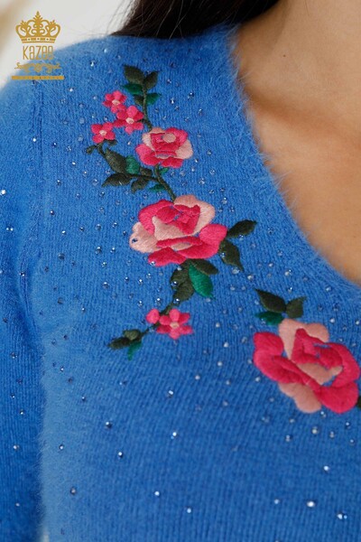 Venta al por mayor Suéter de punto para mujer con cuello redondo azul - 18916 | kazee - Thumbnail
