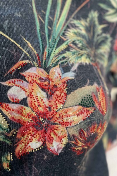 Venta al por mayor Suéter de punto para mujer Angora con estampado floral digital - 18819 | kazee - Thumbnail