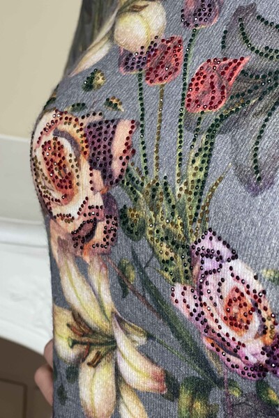 Venta al por mayor Suéter de punto para mujer Angora con estampado floral digital - 18817 | kazee - Thumbnail