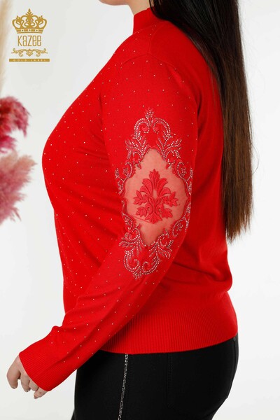 Venta al por mayor Suéter de punto para mujer con bordado de piedra rojo - 30014 | kazee - 4