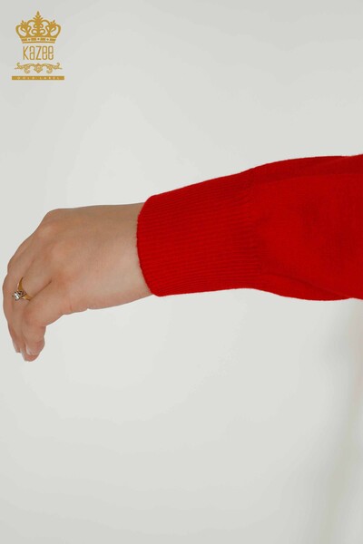 Venta al por mayor Suéter de punto para mujer con piedra bordada en rojo - 30156 | kazee - Thumbnail