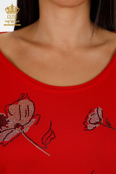 Venta al por mayor Suéter de punto para mujer Patrón de rosa bordado de piedra - 16622 | kazee - Thumbnail
