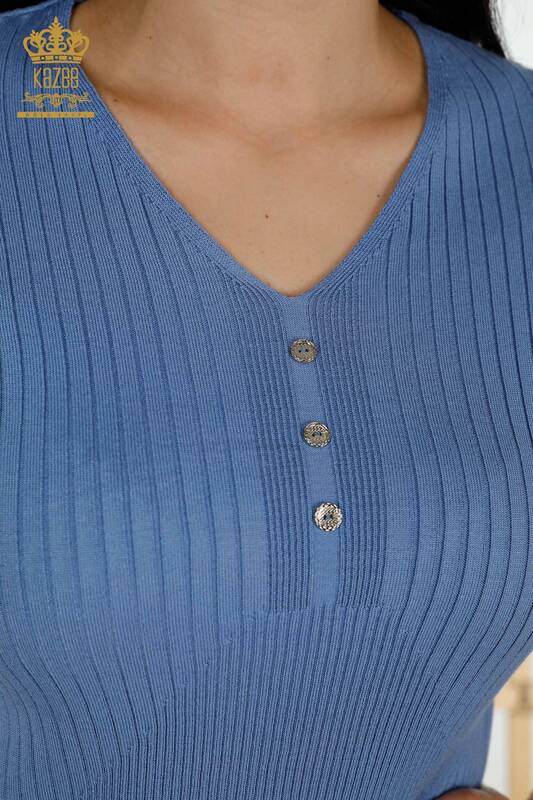 Venta al por mayor Suéter de punto para mujer - Detalle de botones - Azul - 30043 | kazee