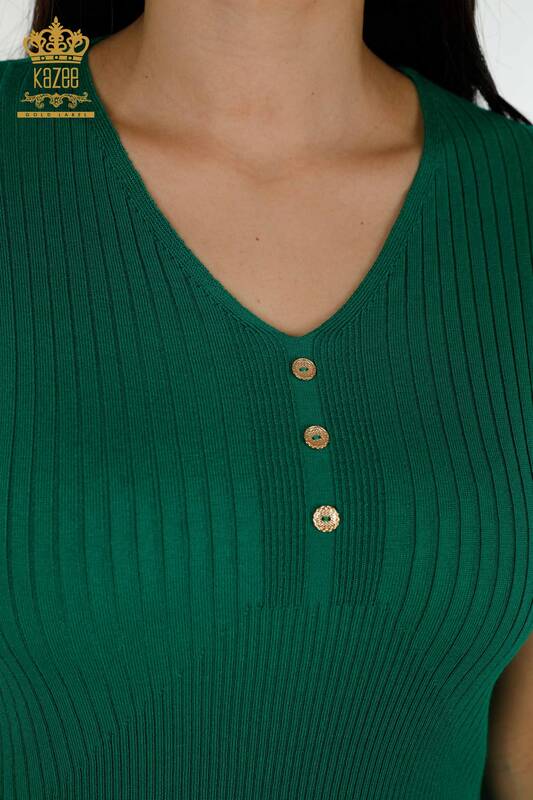 Venta al por mayor Suéter de punto para mujer - Detalle de botones - Verde - 30043 | kazee