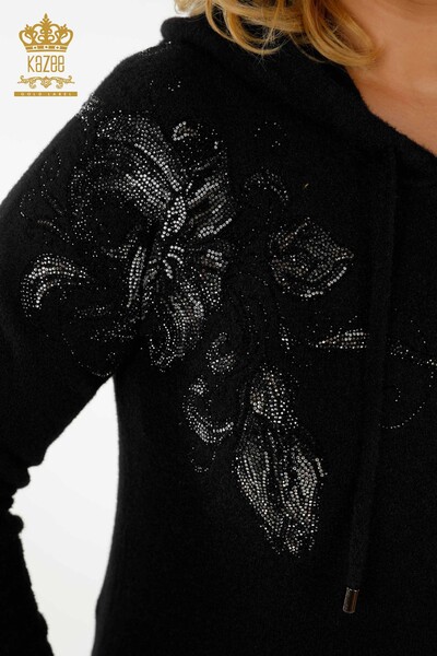 Venta al por mayor Suéter de Punto para Mujer - Con Capucha - Estampado - Negro - 40005 | kazee - Thumbnail
